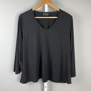 AHNI Solid Black Basic Top Size 3 Womens XL 3/4 Sleeve Pullover V-Neck